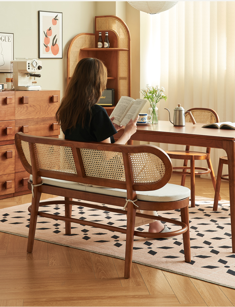 壹玖築夢空間 日式實木藤編靠背長凳