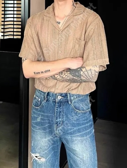 鏤空線條網眼袖襯衫