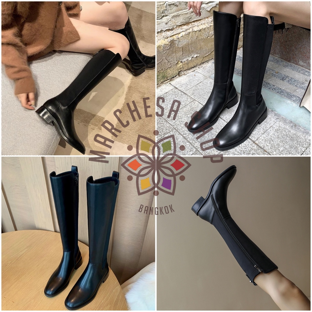 S3149 - 真皮頭層牛皮彈力拉鏈平底長靴