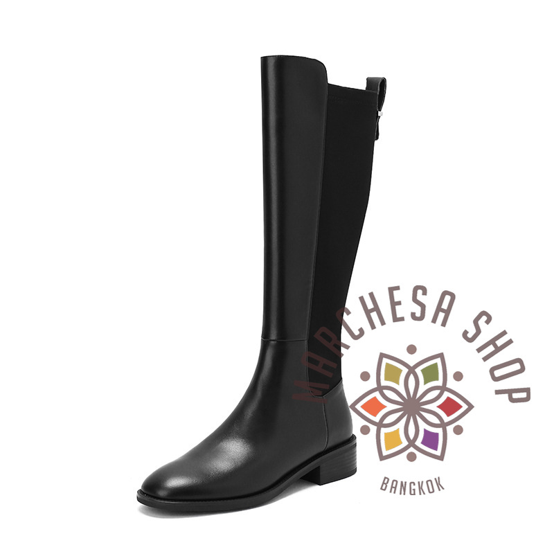 S3149 - 真皮頭層牛皮彈力拉鏈平底長靴