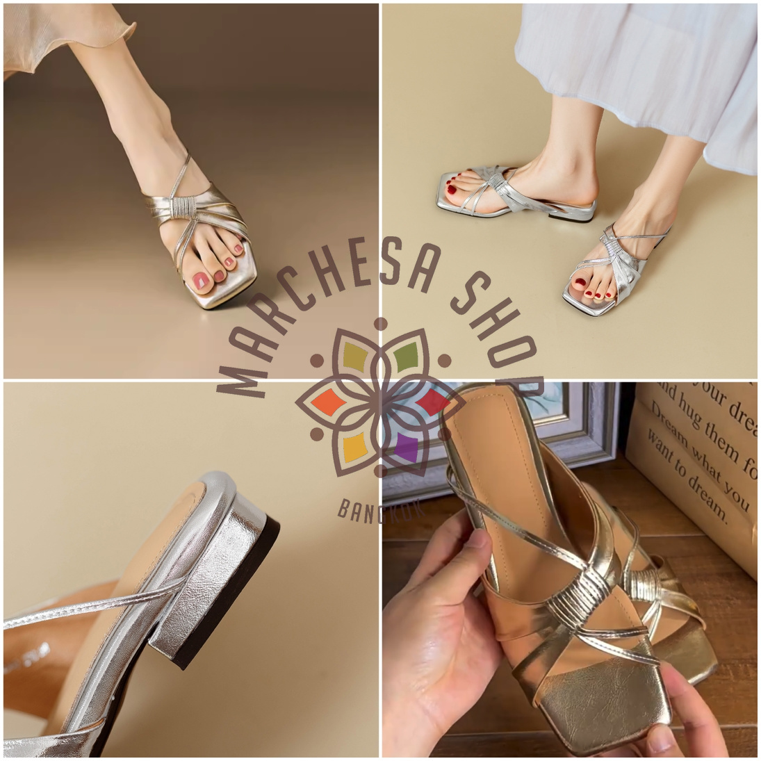 S3150 - 真皮牛皮粗幼扭帶平底涼拖