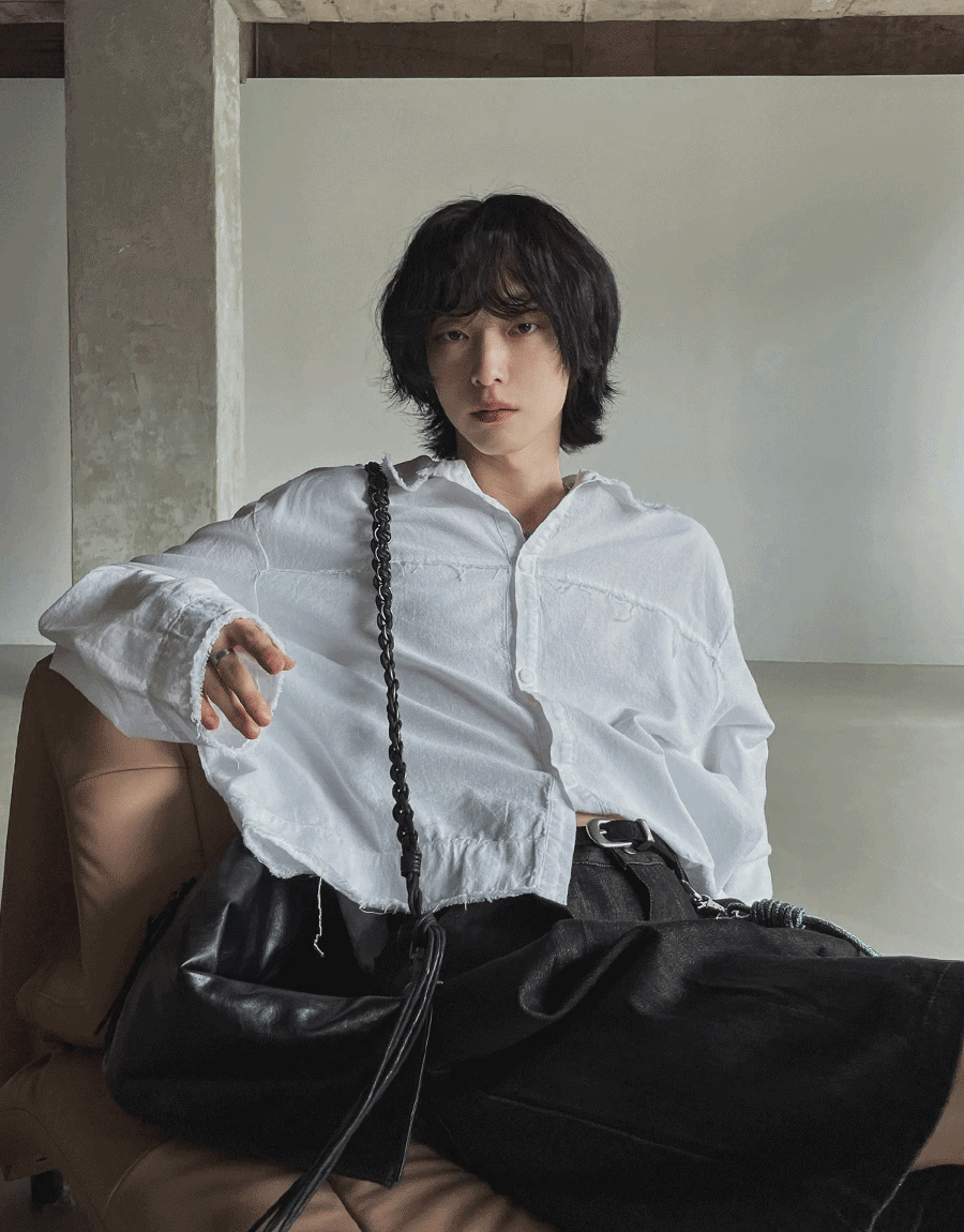 Tesla亞麻剪邊短款襯衫