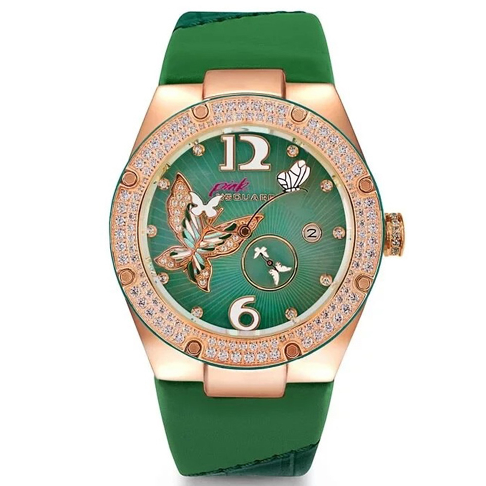 (預購)【NSQUARE Gracefully】蝴蝶系列 L0519-NP01.4 施華洛世奇水鑽 真皮 機械錶 碧翠色