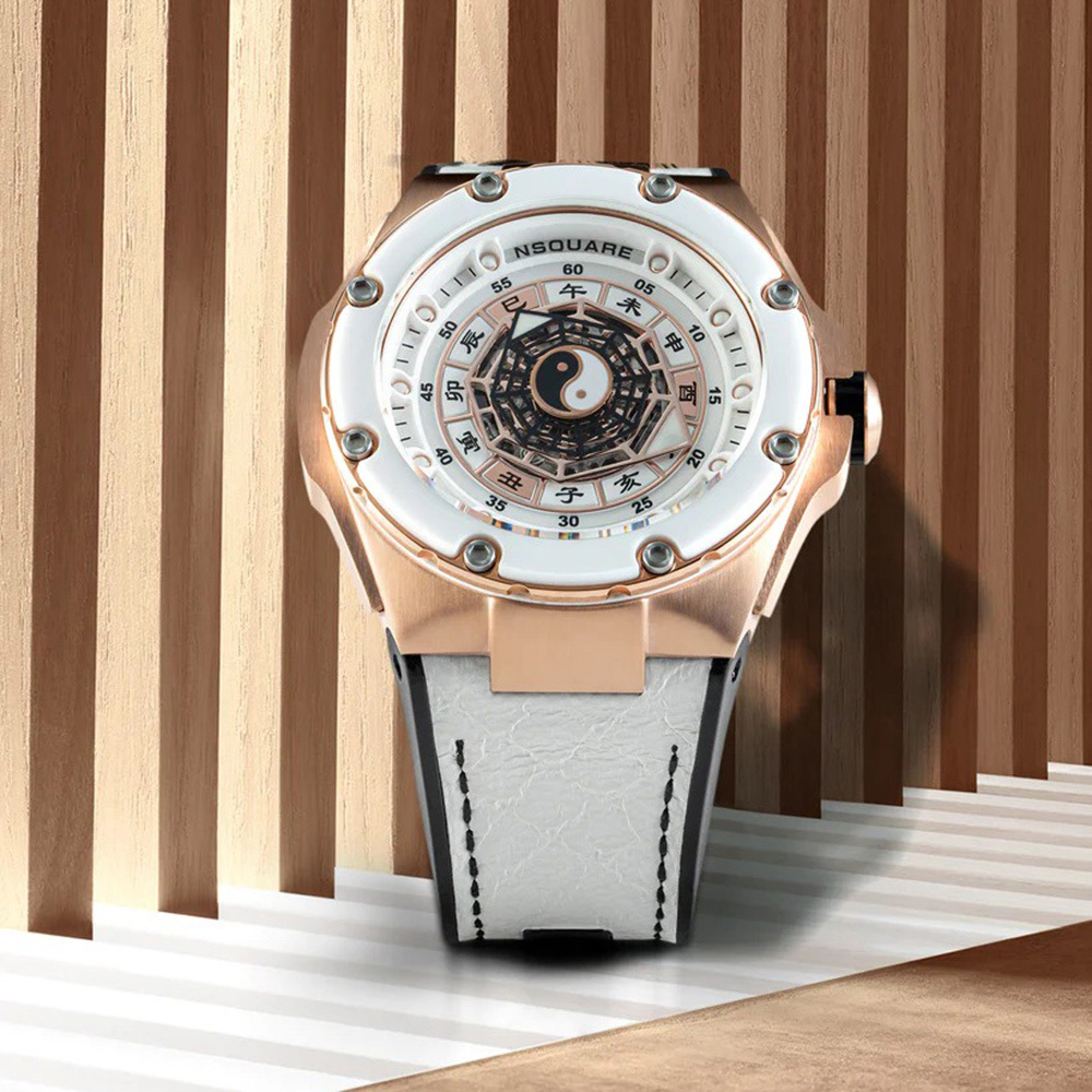 【NSQUARE】 五行系列 G0473-N59.1 金屬性 時尚個性 剛毅高貴 神秘太極 八卦地支 星辰機芯 機械錶 玫瑰金+白