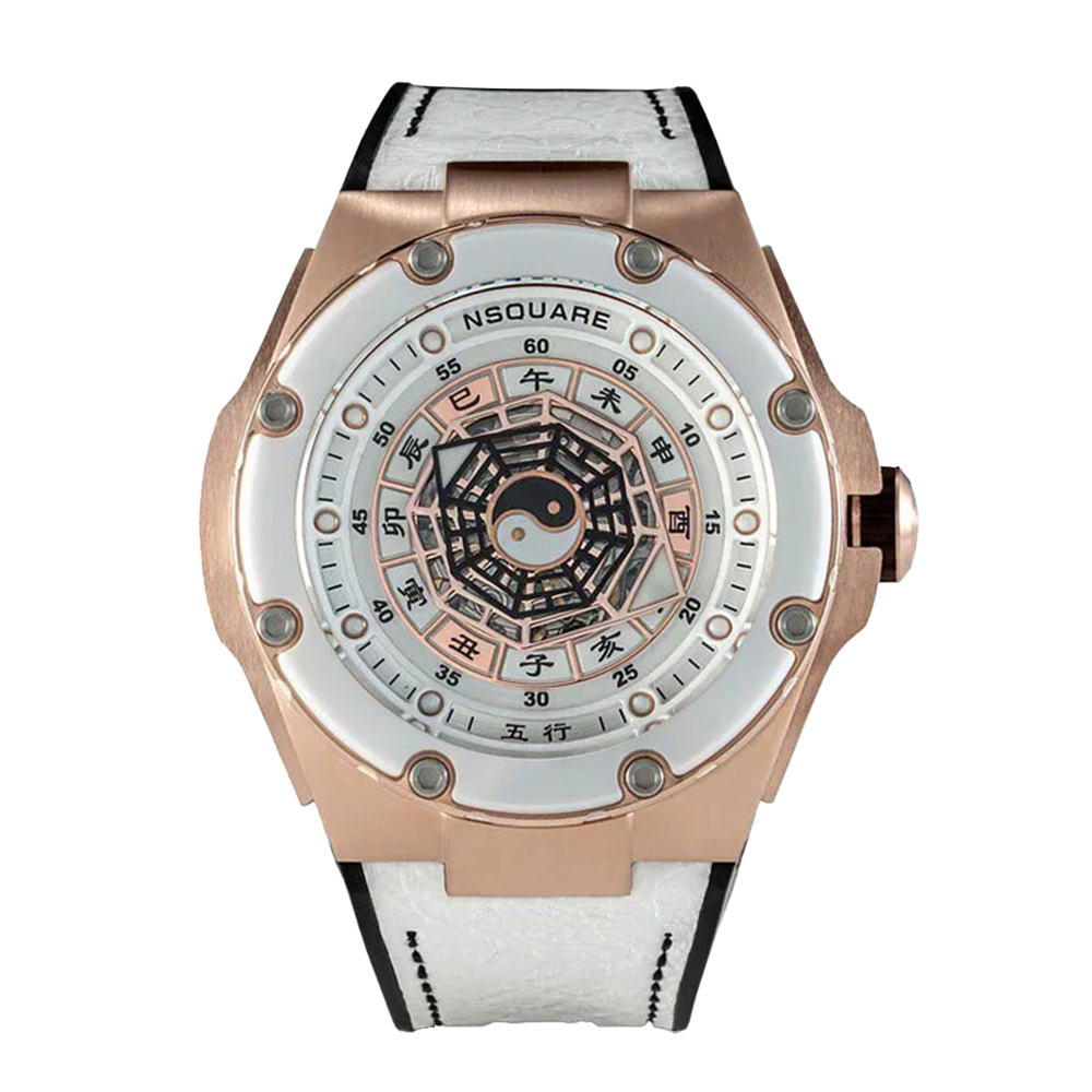 【NSQUARE】 五行系列 G0473-N59.1 金屬性 時尚個性 剛毅高貴 神秘太極 八卦地支 星辰機芯 機械錶 玫瑰金+白