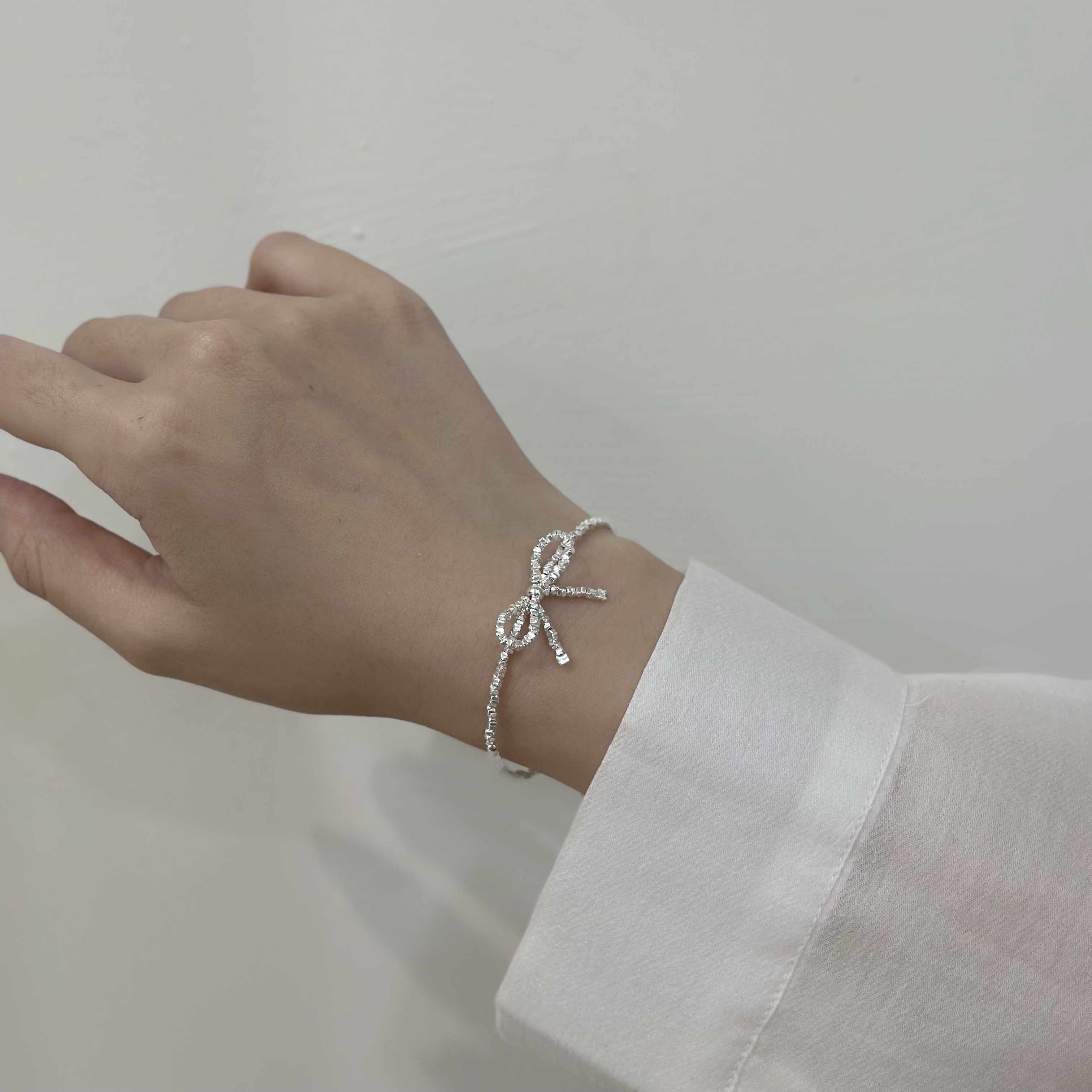 H27碎銀蝴蝶結純銀手鍊