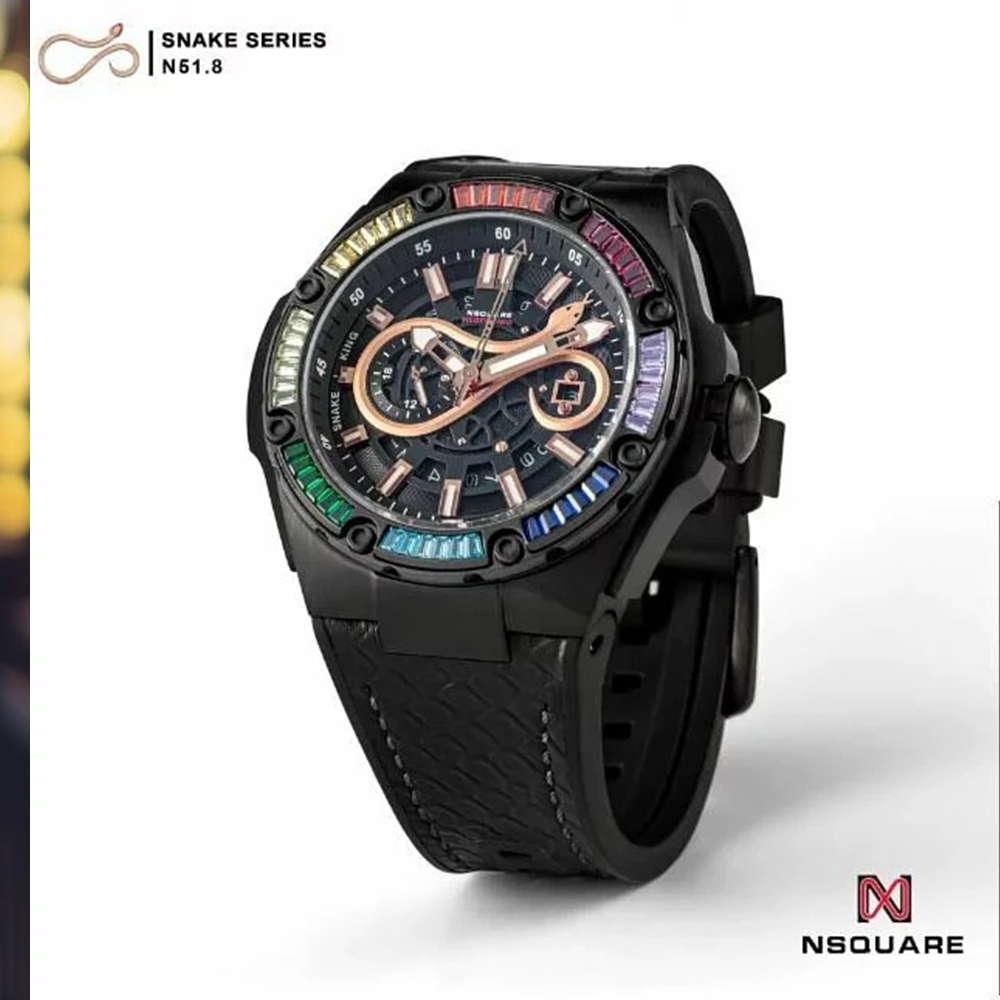 (預購)【NSQUARE】 SNAKE蛇系列特別版 G0473-N51.8 星辰8217機芯 施華洛世奇水晶 夜光 輕奢 機械錶 彩虹黑