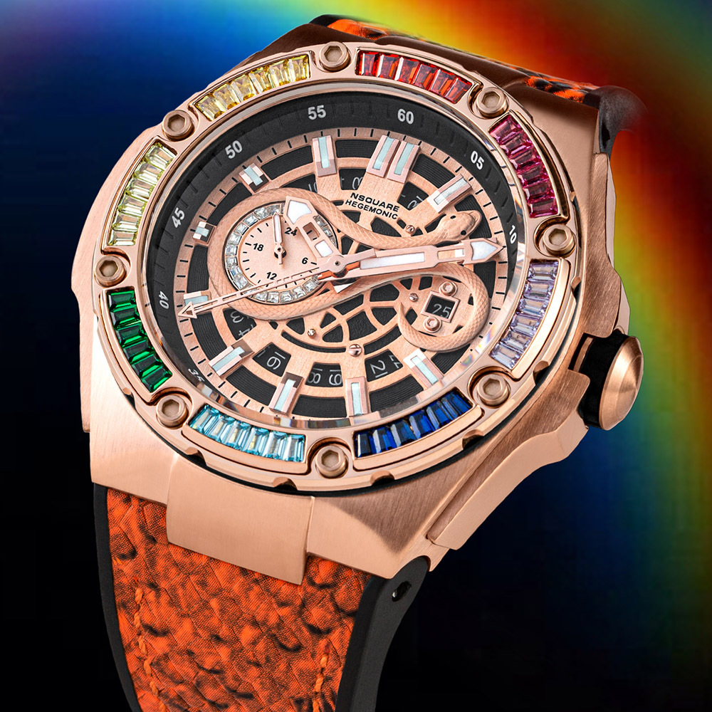 【NSQUARE】 SNAKE蛇系列 特別版 G0473-N51.9 星辰機芯 施華洛世奇水晶 夜光輕奢機械錶 彩虹玫瑰金