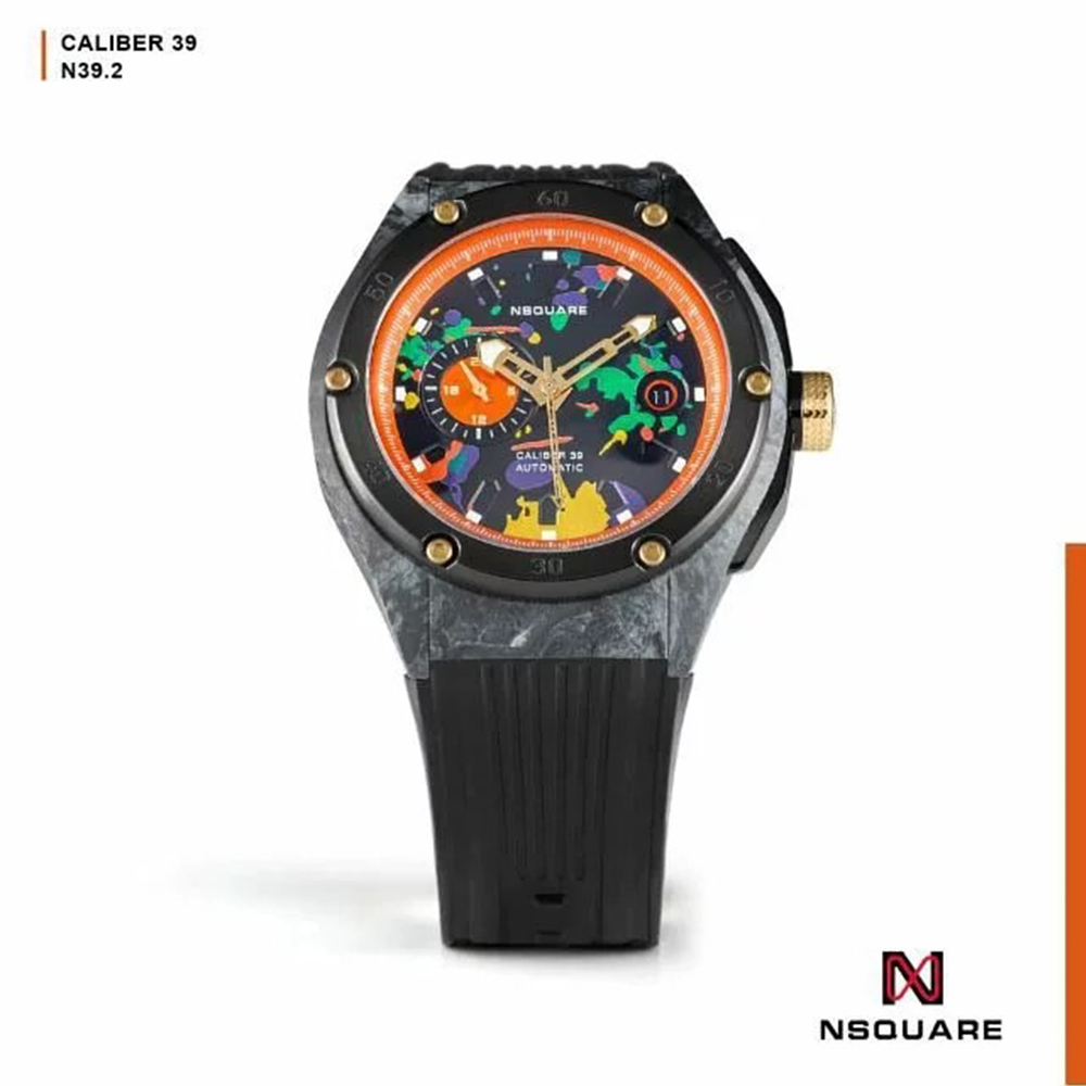 (預購)【NSQUARE】 MultiColored 多彩多姿系列 G0543-N39.2 碳纖維 自動機械錶 炫彩黑