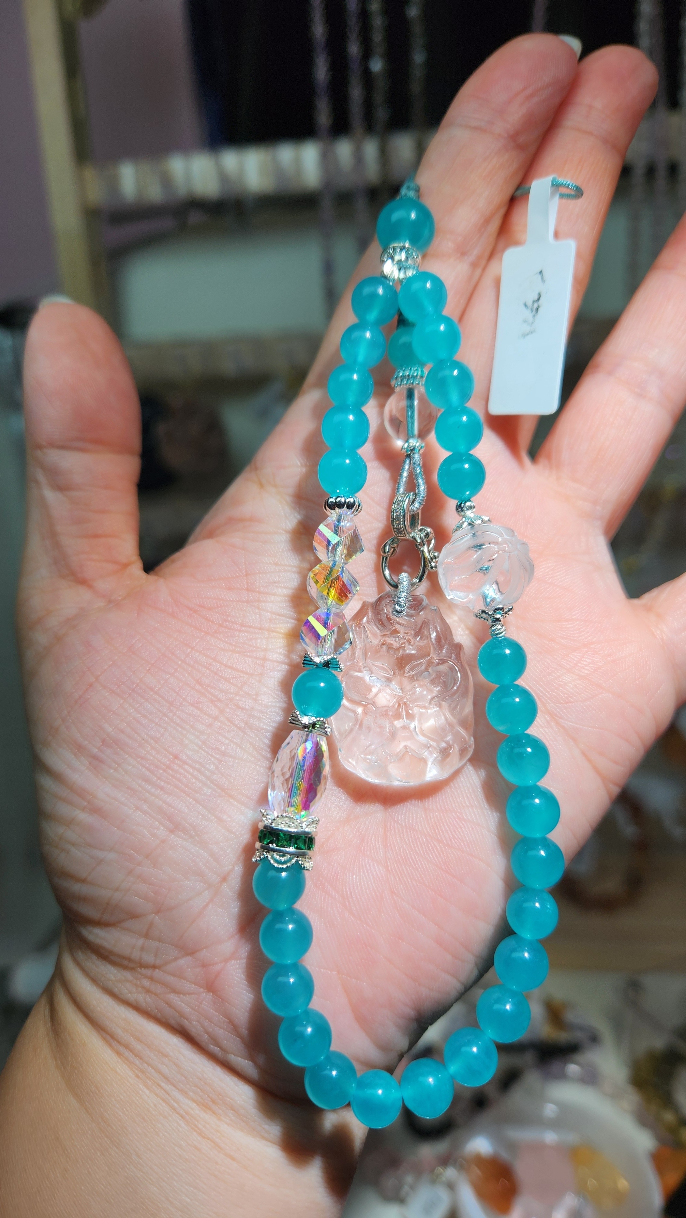 Amazonite Phone Strap with Clear Quartz Fox