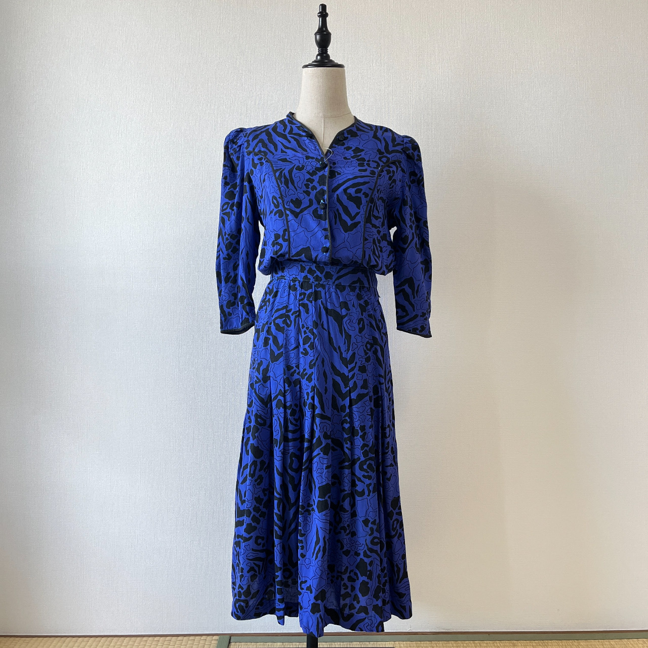 氣質寶石藍斑馬紋古着連身裙