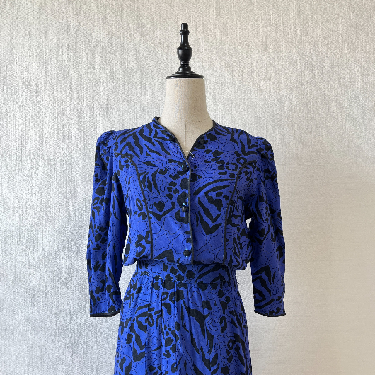 氣質寶石藍斑馬紋古着連身裙