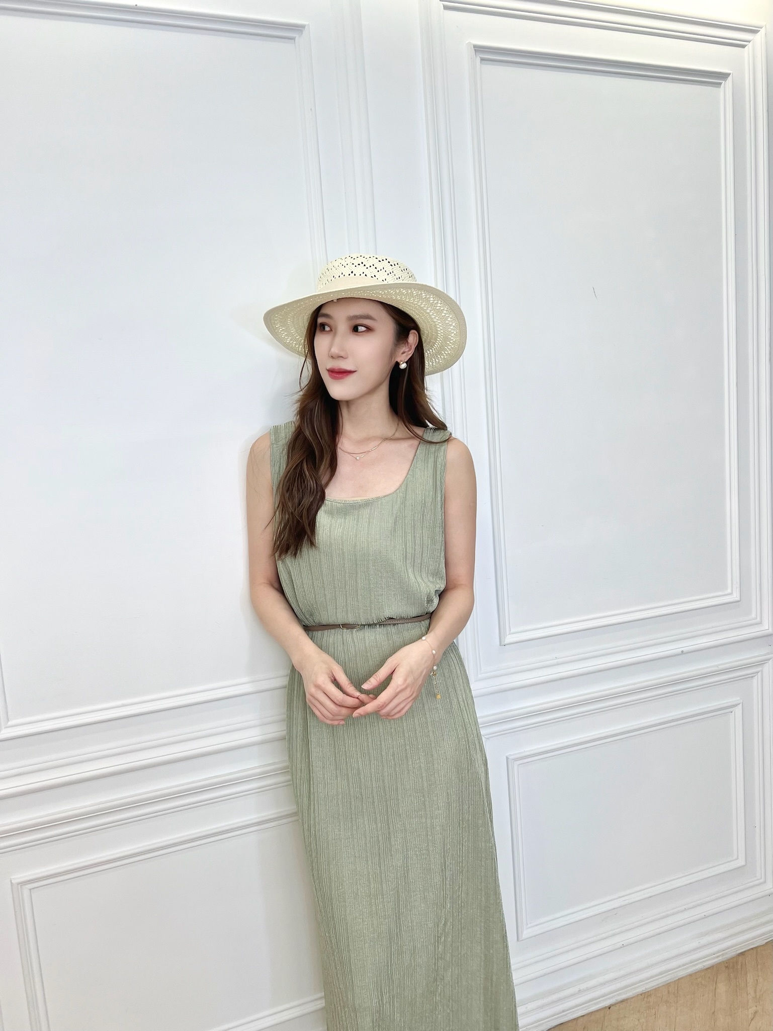 仙氣細百褶背心長洋裝