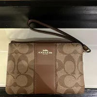 [S] COACH CS602 SIGNATURE PVC LEATHER CORNER ZIP,IM/KHAKI/SADDLE 2, 196395280421 (SCO850)