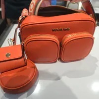 [S] MICHAEL KORS 35S2GTTC6L JET SET ITEM LEATHER MD PKT XBDY W ATTCH,POPPY, 196237624574 (SMK978)