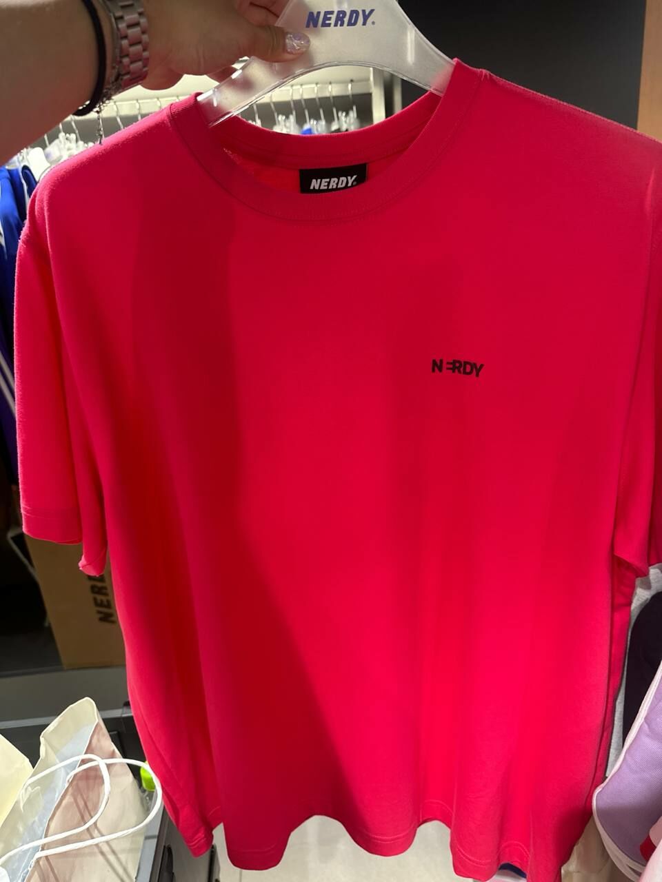 K] NERDY HEART MOSAIC S/S T-SHIRT,HOT PINK, PNEF23ST062804