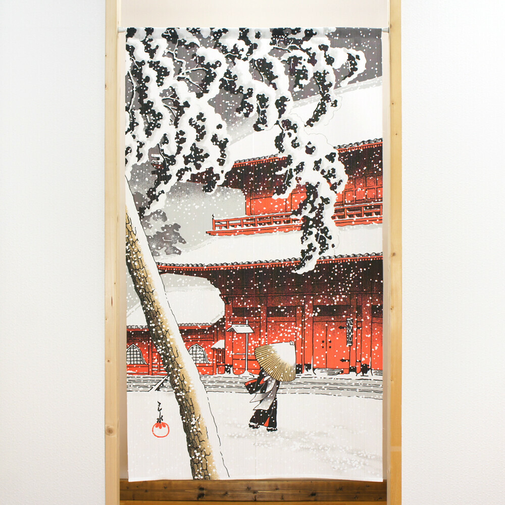 浮世繪 日本雪景 長暖簾 門簾 150cm｜日本製 のれん工房