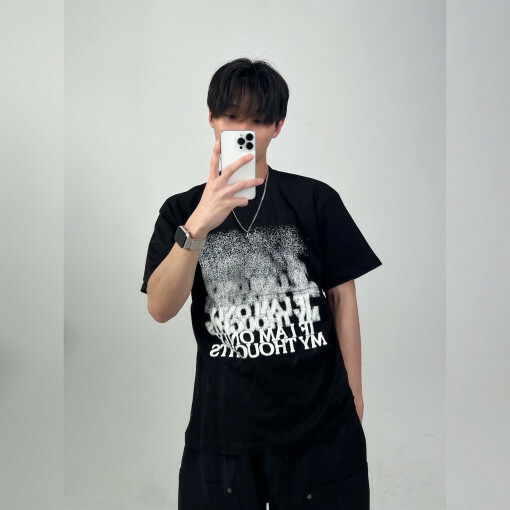 漸變文字圖案短袖T恤