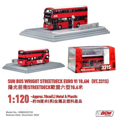 KMB2022120 1:120 陽光巴士前衛Streetdeck歐盟六型10.6米 (331S)