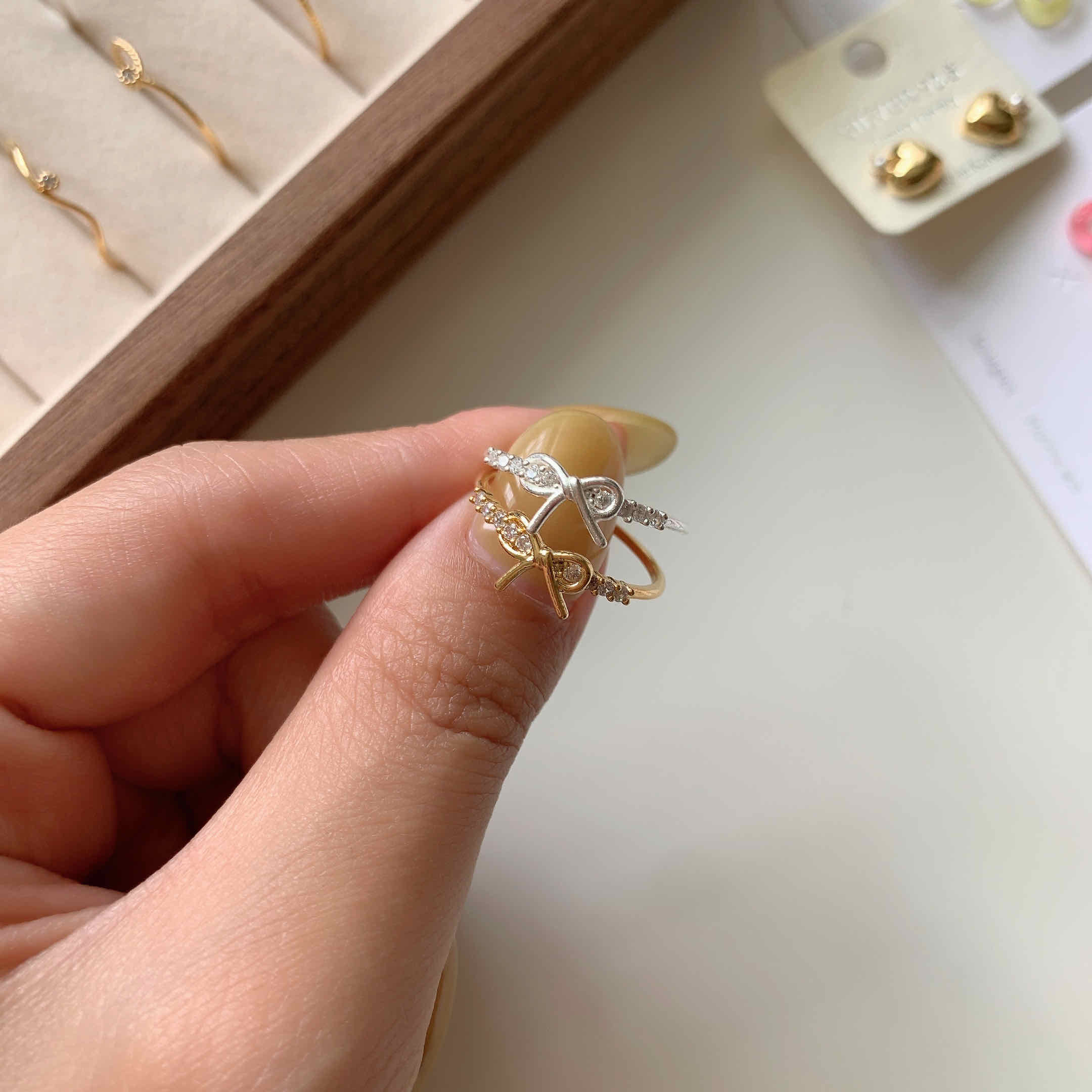 🇰🇷精緻推薦！925 silver 排鑽蝴蝶結戒指｜2 color