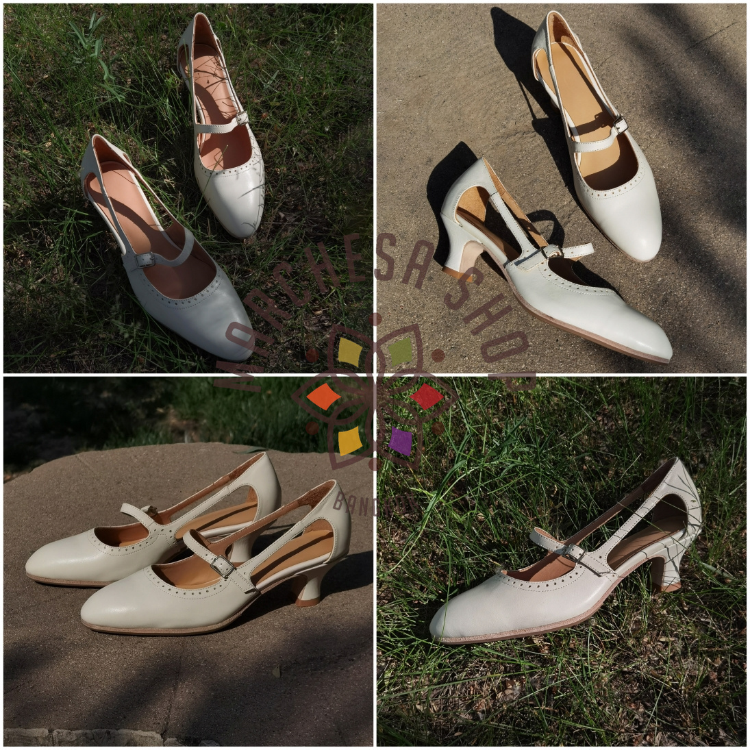 S3153 - 真皮全牛皮雕花鏤空一字帶尖圓頭低踭鞋