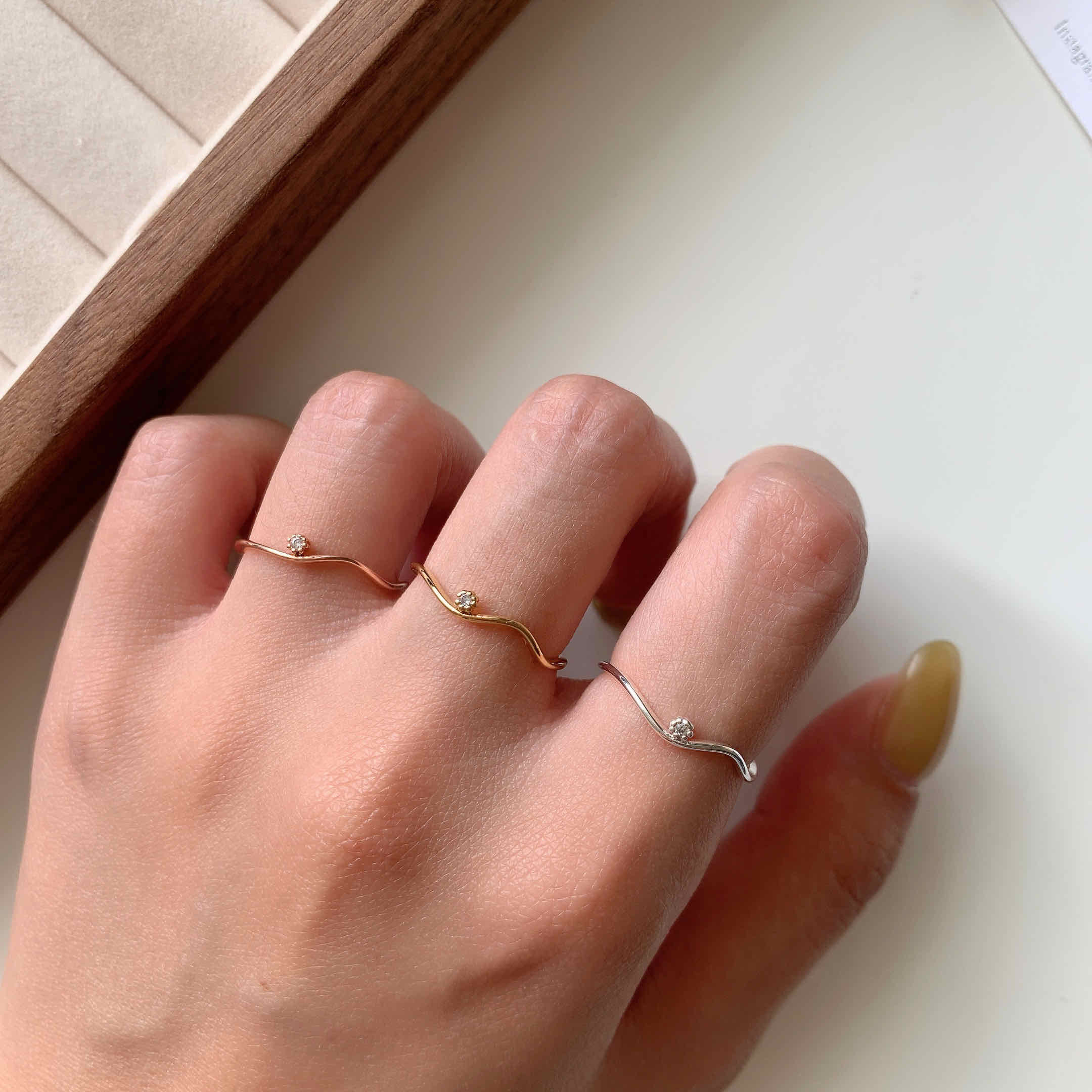 🇰🇷925 silver 波紋單鑽戒指｜3 color