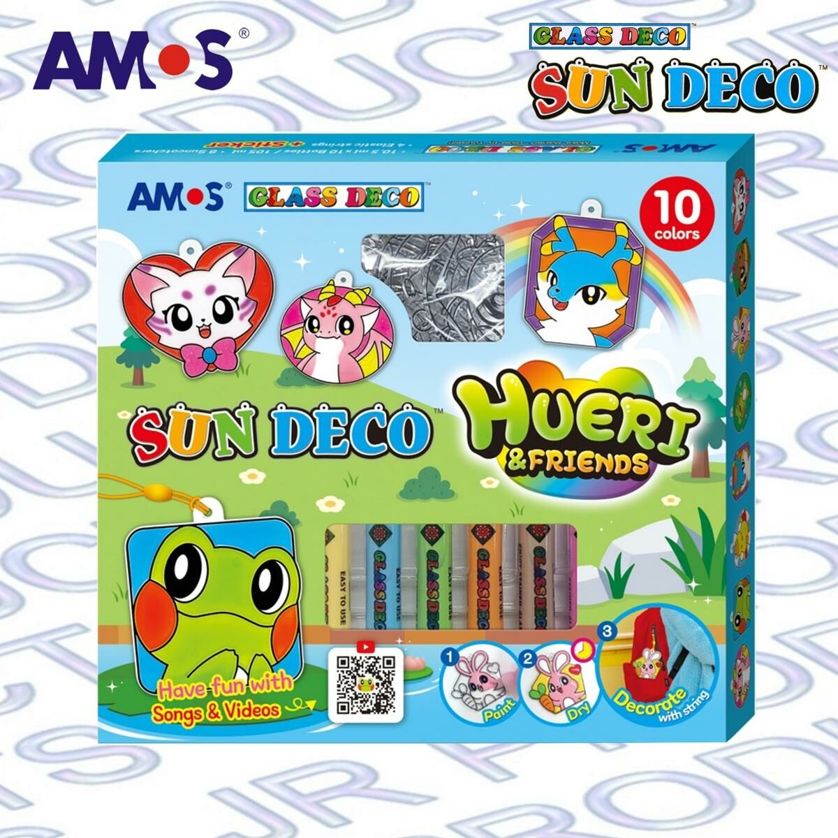 AMOS - 韓國 AMOS 繪畫玻璃彩 - Hueri & Friends系列, 10色 (盒裝) #SD10P10-H《香港行貨》