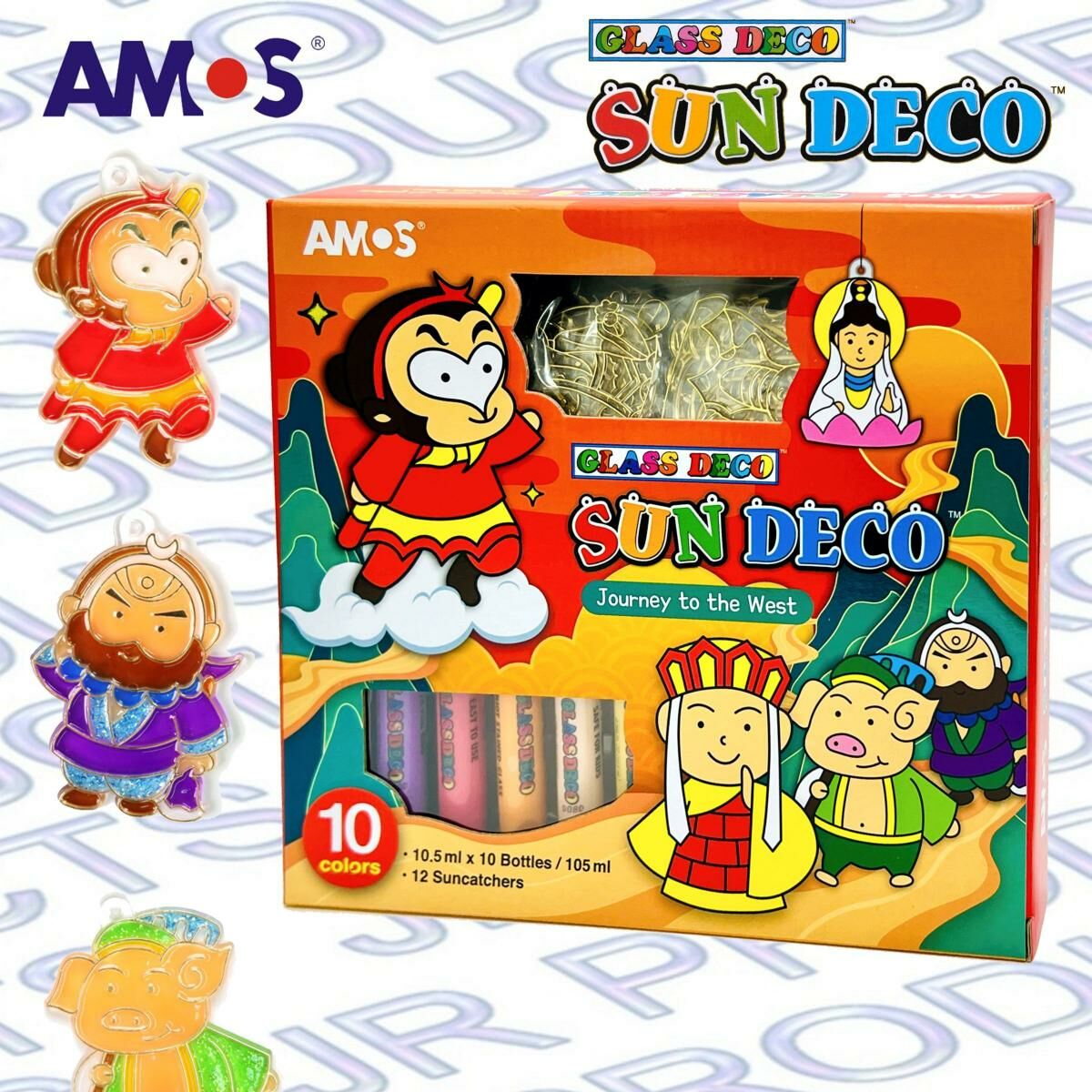 AMOS - 韓國 AMOS 繪畫玻璃彩連掛飾膠牌, 西遊記 10.5毫升 x 10色(盒裝) #SD10P10-JTW《香港行貨》- 1套/盒裝