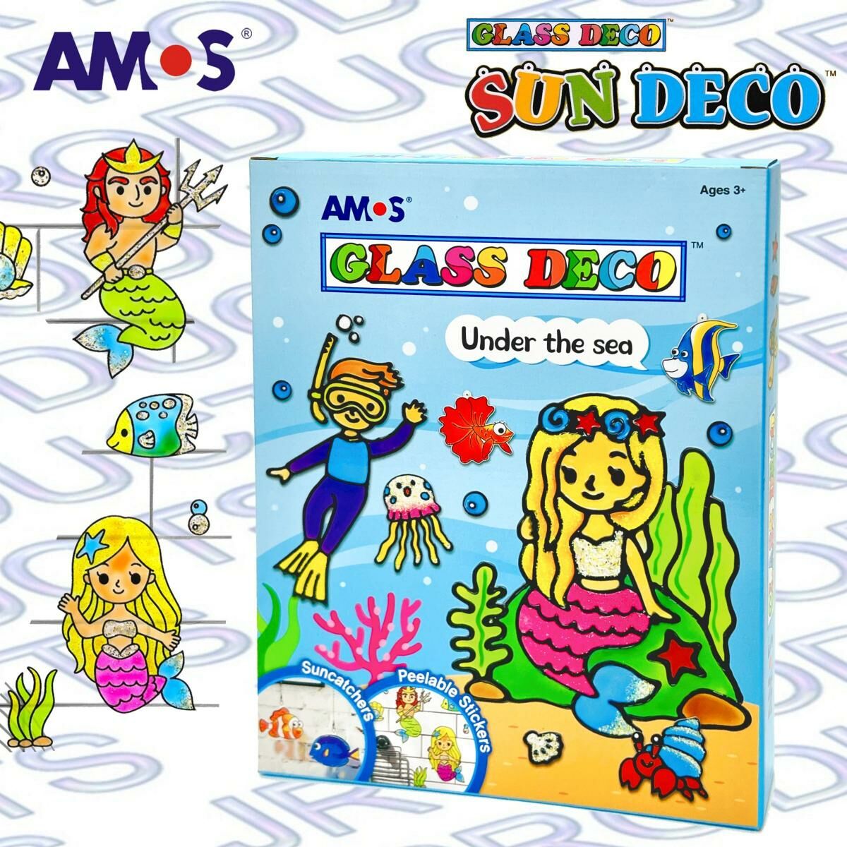 AMOS - 韓國 AMOS 繪畫玻璃彩連掛飾膠牌, 美人魚 10.5毫升 x 7色(盒裝) #GD10P7-US《香港行貨》- 1套/盒裝