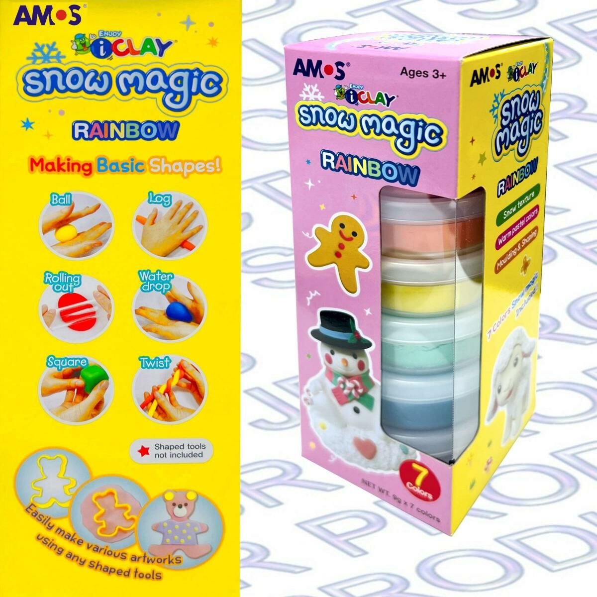 AMOS - 韓國 AMOS iCLAY® 聖誕魔幻雪人造型 輕黏土, 7色套裝 #SM7P-R《香港行貨》- 1 套