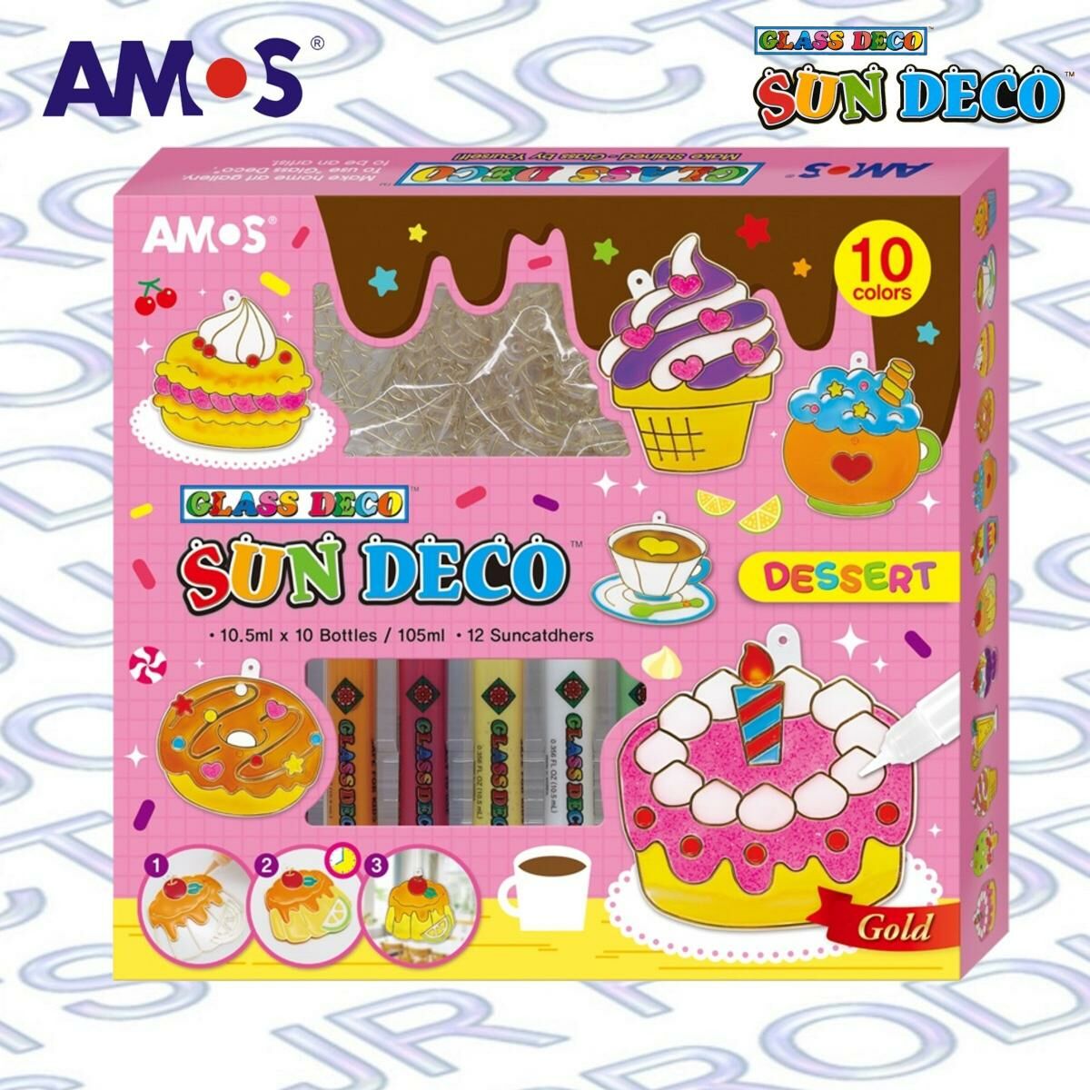 AMOS - 韓國 AMOS 繪畫玻璃彩 -甜品系列, 10色 (盒裝) #SD10P10-DS《香港行貨》- 1 套