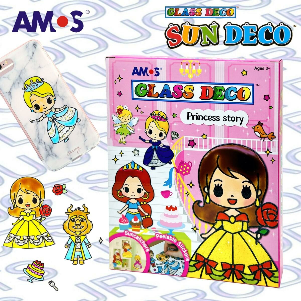 AMOS - 韓國 AMOS 繪畫玻璃彩連掛飾膠牌, 公主故事 10.5毫升 x 7色(盒裝) #GD10P7-PS《香港行貨》- 1套/盒裝