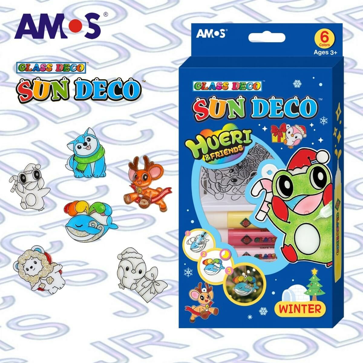 AMOS - 韓國 AMOS 繪畫玻璃彩 - Hueri & Friends系列, 6色 (盒裝) #SD10P6-H《香港行貨》