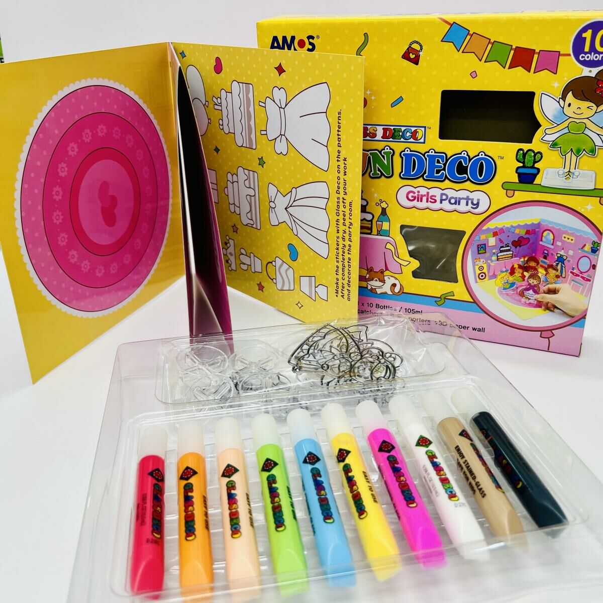 AMOS - 韓國 AMOS 繪畫玻璃彩連掛飾膠牌, 女孩派對 10.5毫升 x 10色(盒裝) #SD10P10-GP《香港行貨》- 1 套