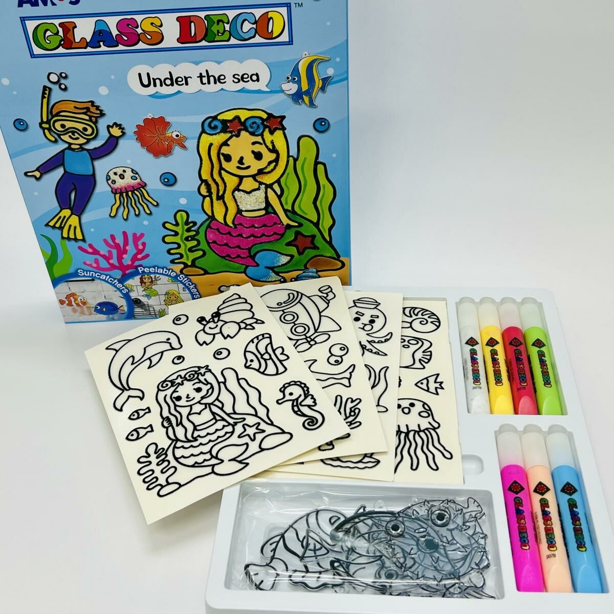 AMOS - 韓國 AMOS 繪畫玻璃彩連掛飾膠牌, 美人魚 10.5毫升 x 7色(盒裝) #GD10P7-US《香港行貨》- 1套/盒裝