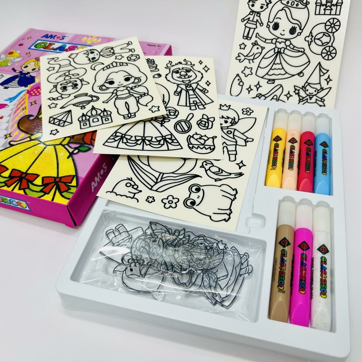 AMOS - 韓國 AMOS 繪畫玻璃彩連掛飾膠牌, 公主故事 10.5毫升 x 7色(盒裝) #GD10P7-PS《香港行貨》- 1套/盒裝