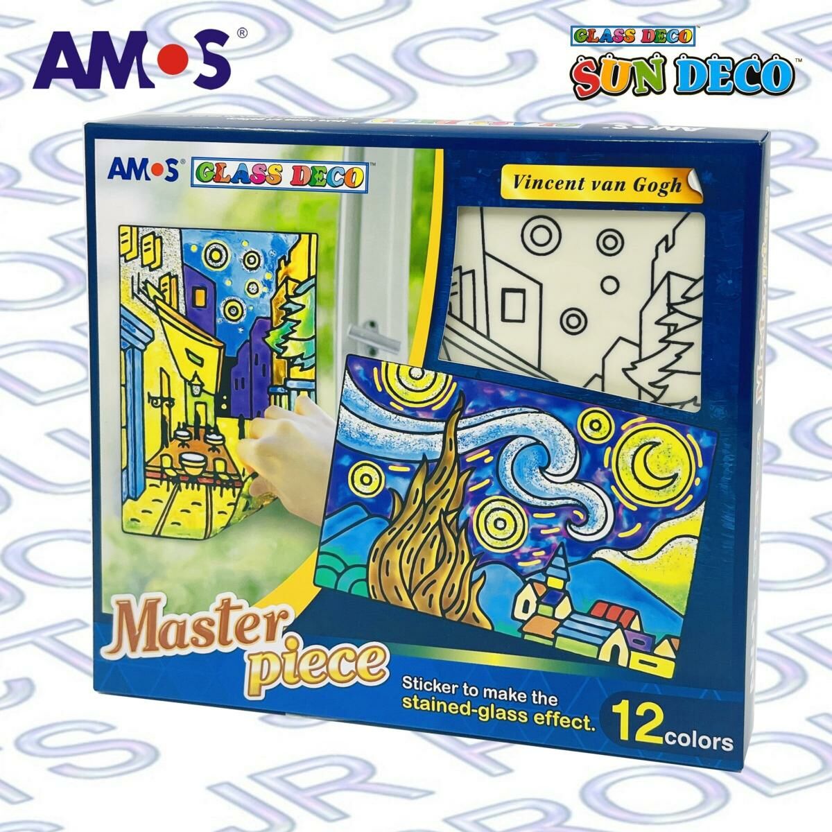 AMOS - 韓國 AMOS 繪畫玻璃彩連可移撕貼紙-梵高款, 12色 (盒裝) #PS10P12M-G《香港行貨》