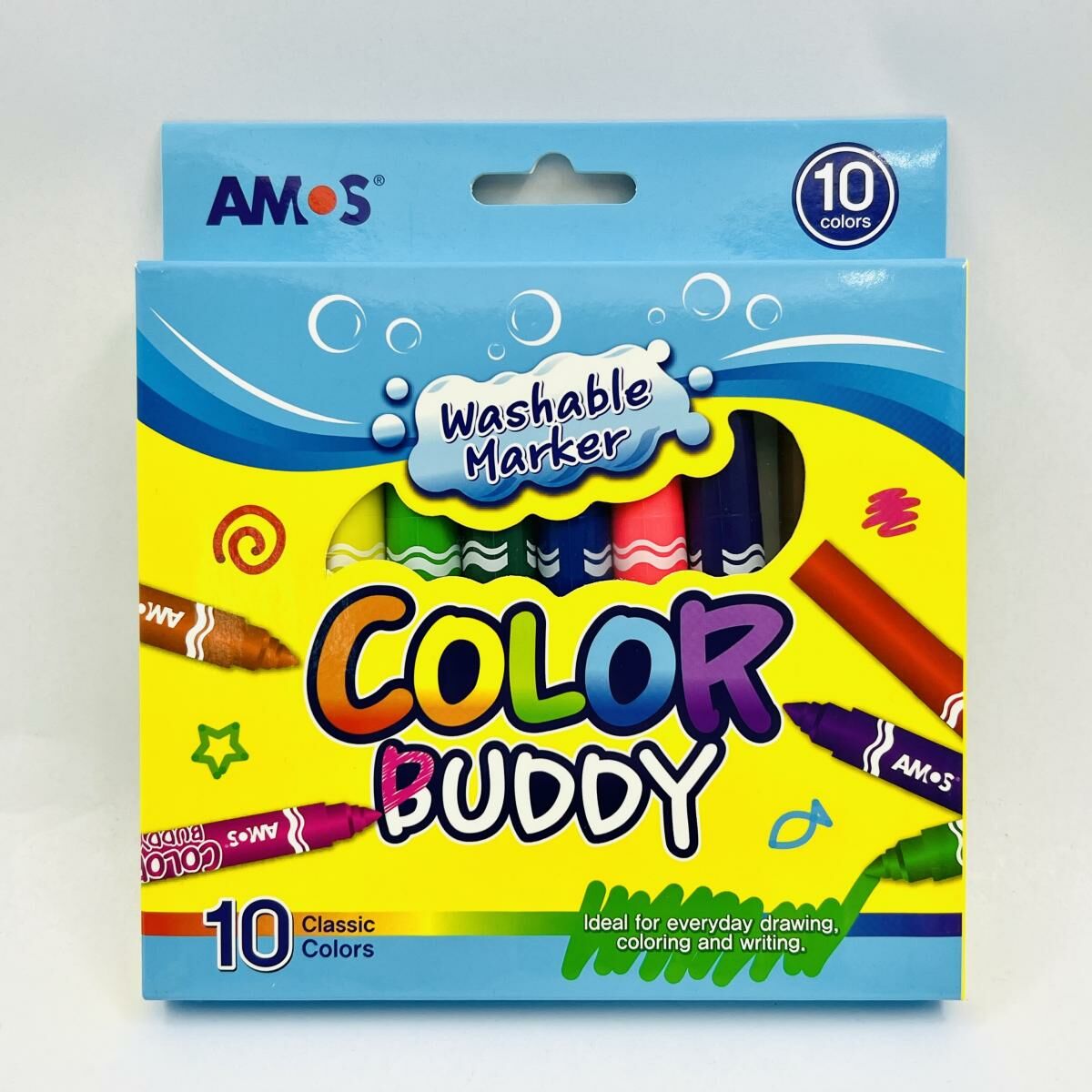 AMOS - 韓國 AMOS 10色粗杆易洗水筆顏色筆 #CM10P-M《香港行貨》- 10 色支裝/盒