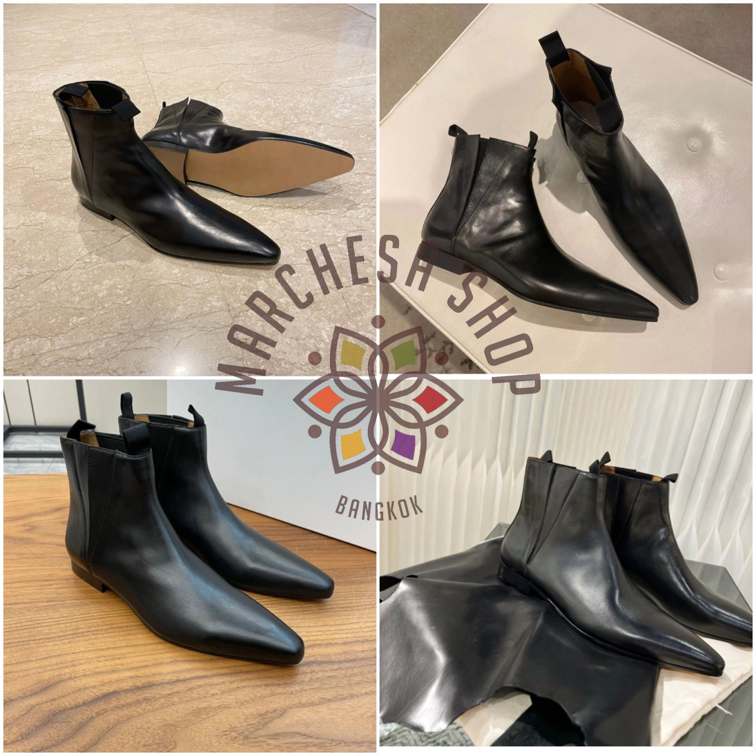 S3154 - 全真皮羊皮簡約V彈力尖頭平底短靴