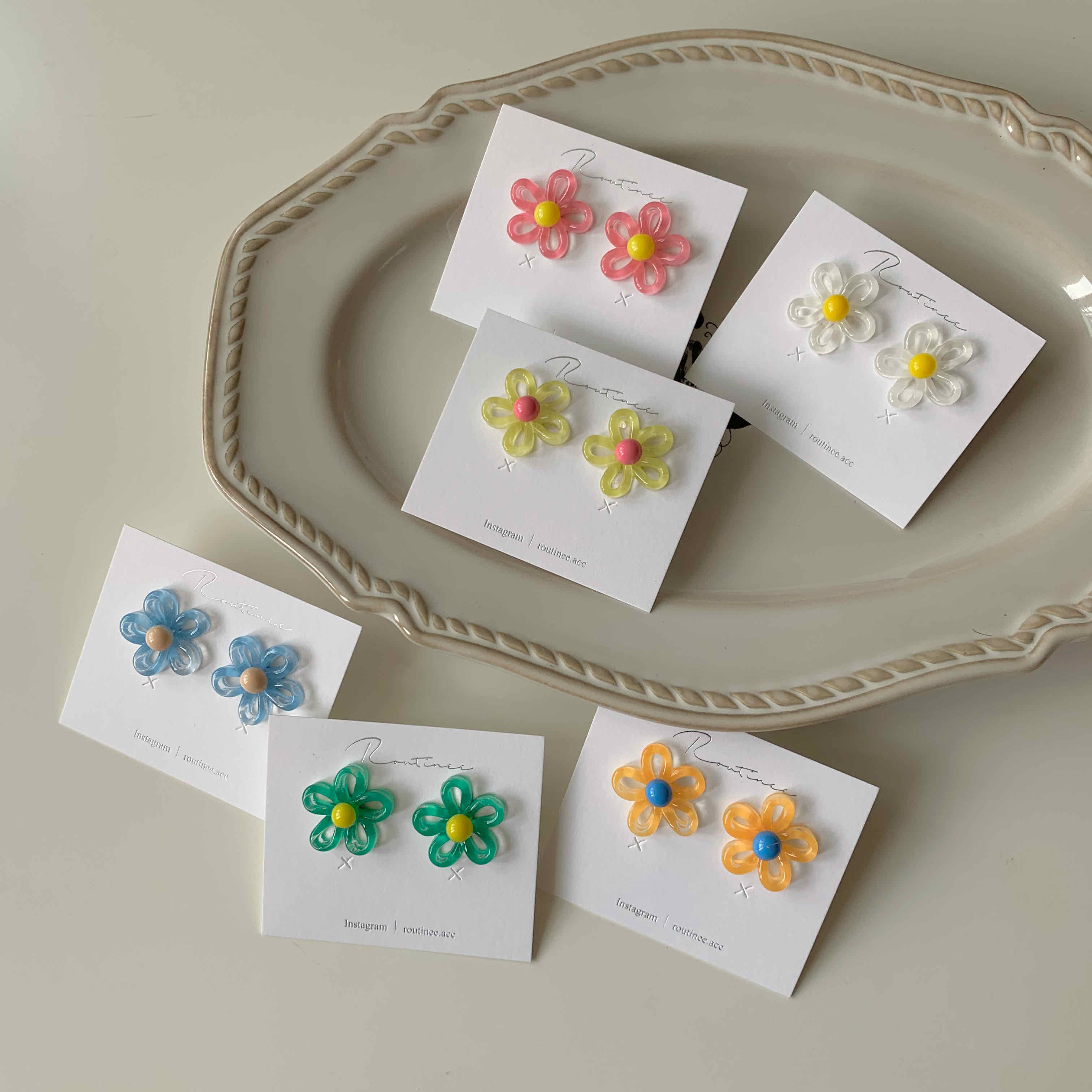 🇰🇷夏日繽紛配色花花耳環｜6 color