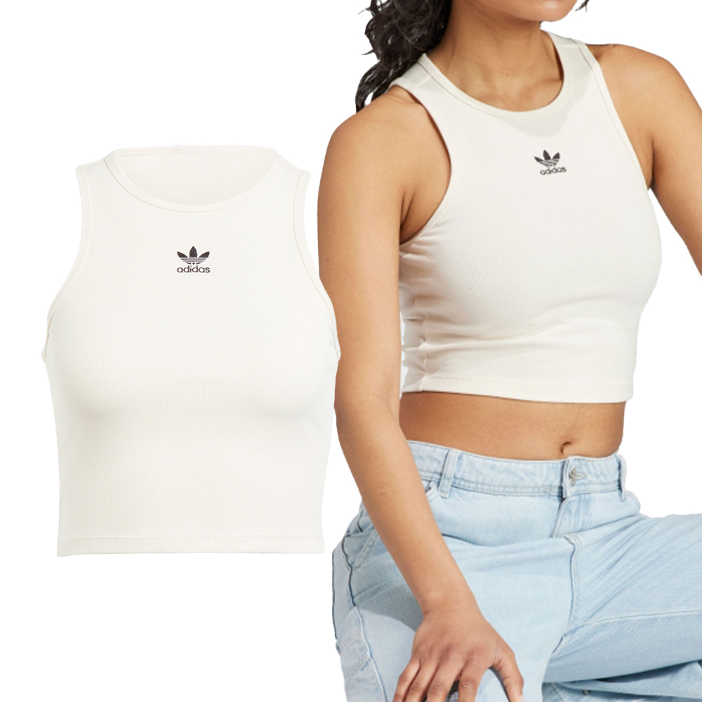 Adidas RIB Tank 女款 白色 短版 背心 亞洲版 經典 三葉草 休閒 復古 羅紋 背心 IJ8257