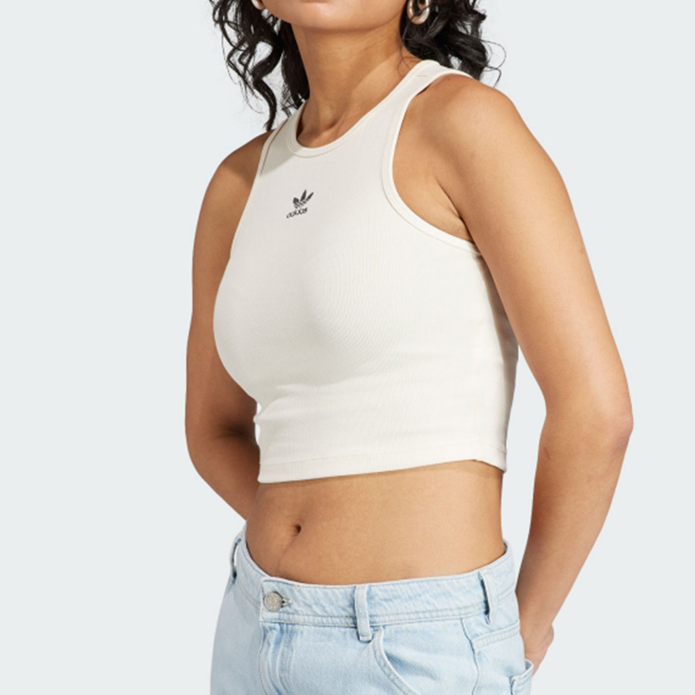 Adidas RIB Tank 女款 白色 短版 背心 亞洲版 經典 三葉草 休閒 復古 羅紋 背心 IJ8257