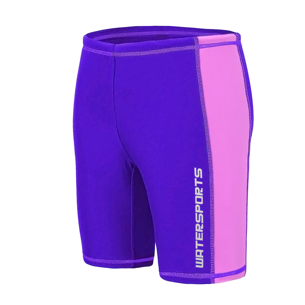 兒童拼色游泳防曬短褲 - 紫/粉紅