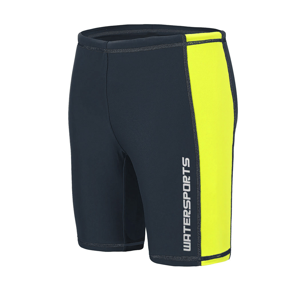 兒童拼色游泳防曬短褲 - 黑/黃