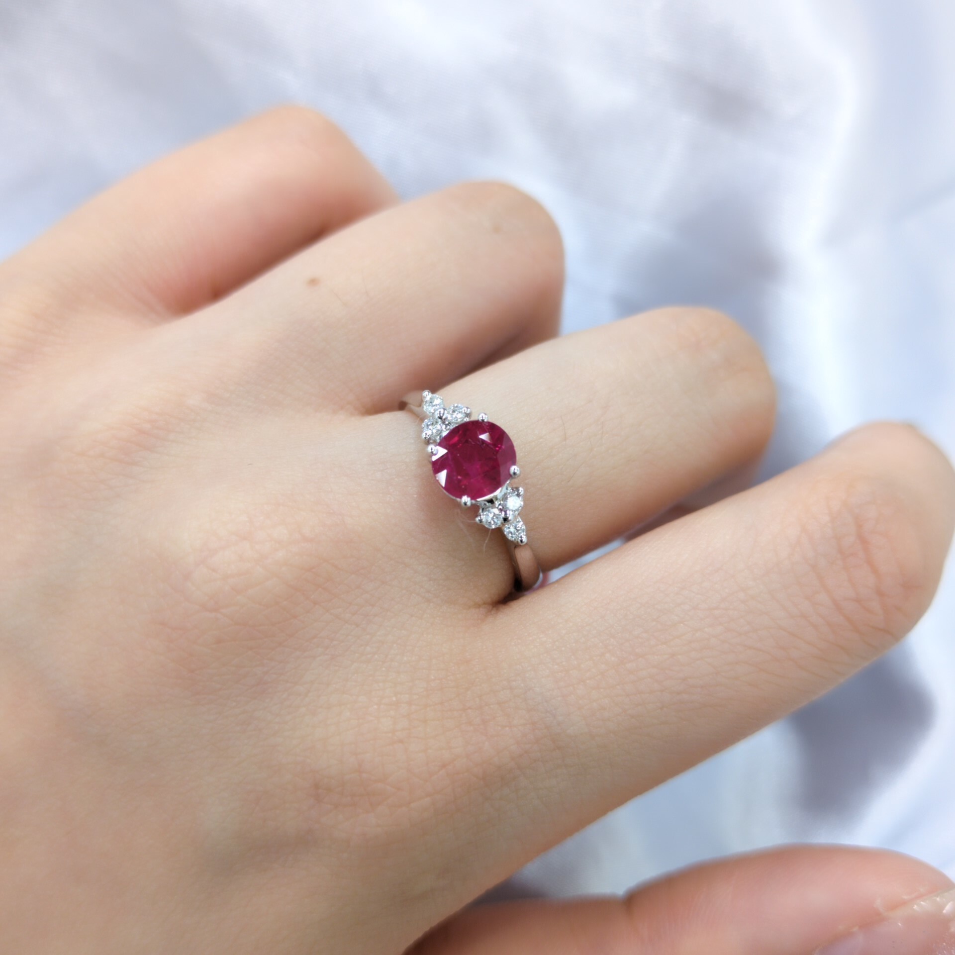 18K White Gold 1.00ct Ruby and Diamond Ring