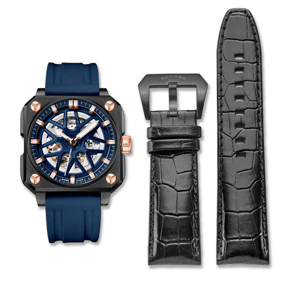 【ROMAGO 雷米格】 極速系列 RM105 限量 贈真皮錶帶 碳纖維 鏤空 自動機械錶 八角 跑車輪框造型-