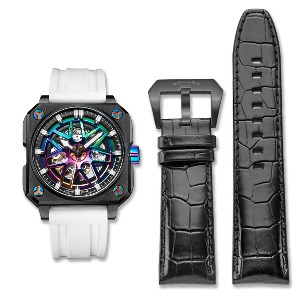 【ROMAGO 雷米格】 極速系列 RM105 限量 贈真皮錶帶 碳纖維 鏤空 自動機械錶 八角 跑車輪框造型-