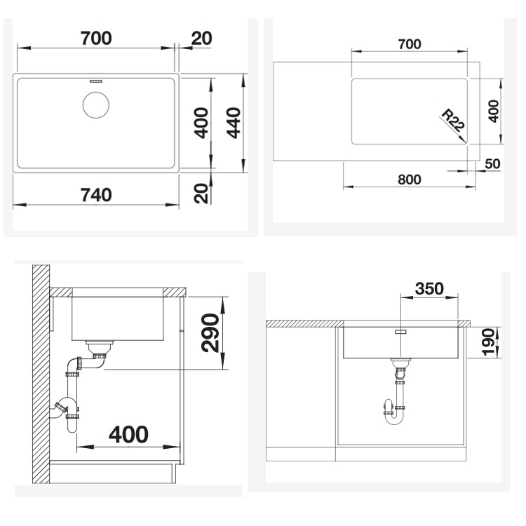 Blanco "Andano 700-U" 522971 Undermount Stainless Steel kitchen sink with Waste Kit