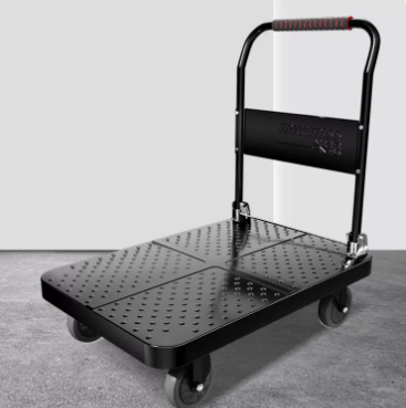 Hot push thickened steel plate foldable portable trolley (black 4-inch dust-proof wheels) (size: length 73*width 48CM/can load 1400 pounds)