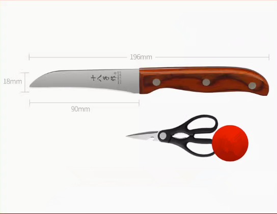 Hot recommended colorful wood peeling fruit knife (S2302-D fruit knife + scissors) (Specification: 19.6*9*1.8CM)